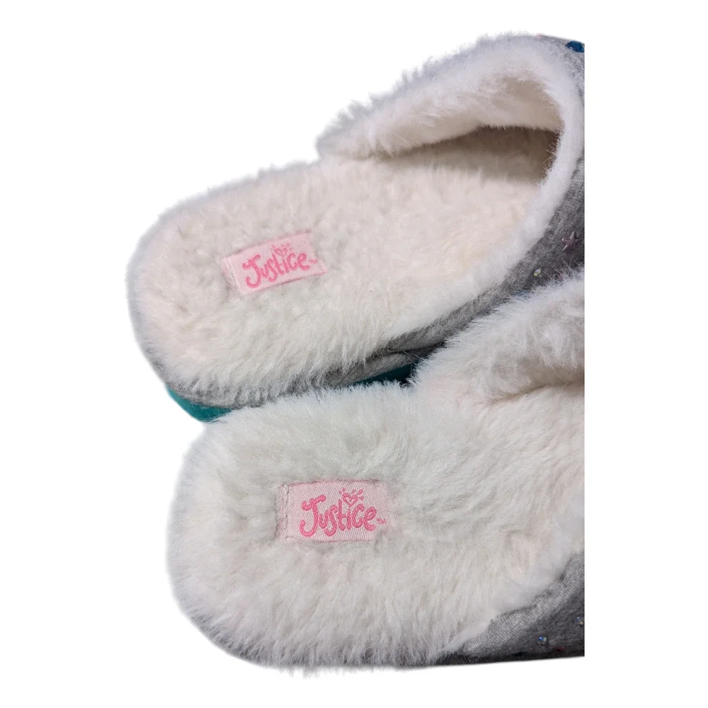 Justice - Girls Grey Studded Slippers Featuring A Rhinestone Design-Size Y 1.5-2